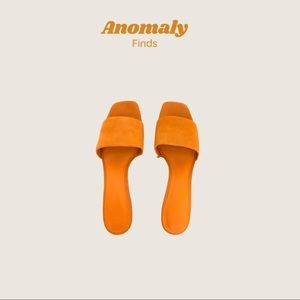 Mango | Orange Open-Toe Suede Short Block Heel Sandals